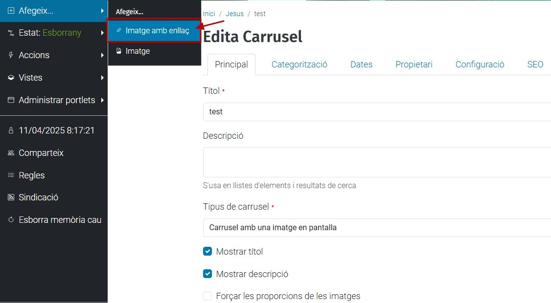 Carrusel: Imatge amb enllaç. Pas 1