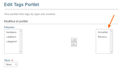config etiquetes portlet categories