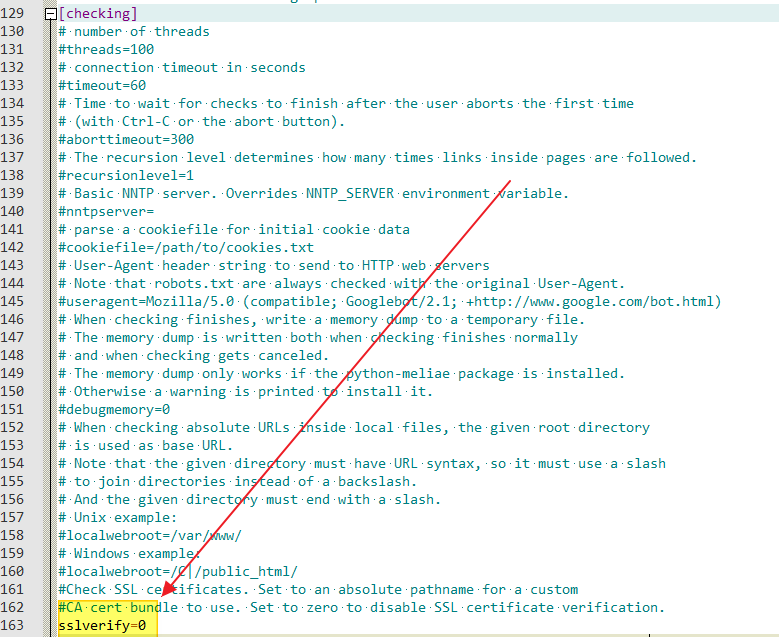 Desactivar verificació SSL linkchecker