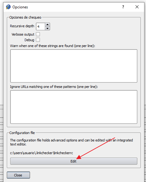 Arxiu configuracio linckchecker