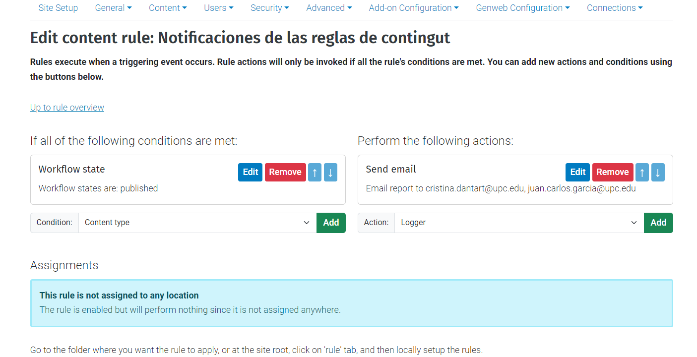 Configuracio regla de contingut
