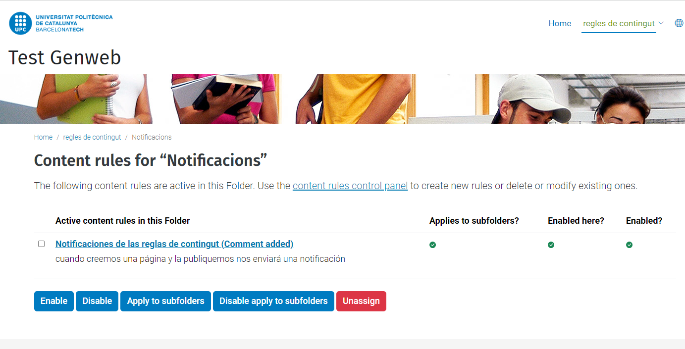 regle de contingut activat 