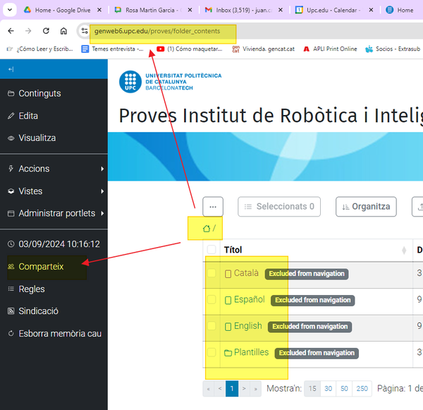 Per donar permisos a tot el genweb cal concedir-los des de l'arrel