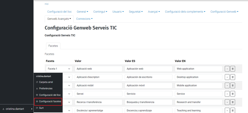 A on configurar els noms de les facetes